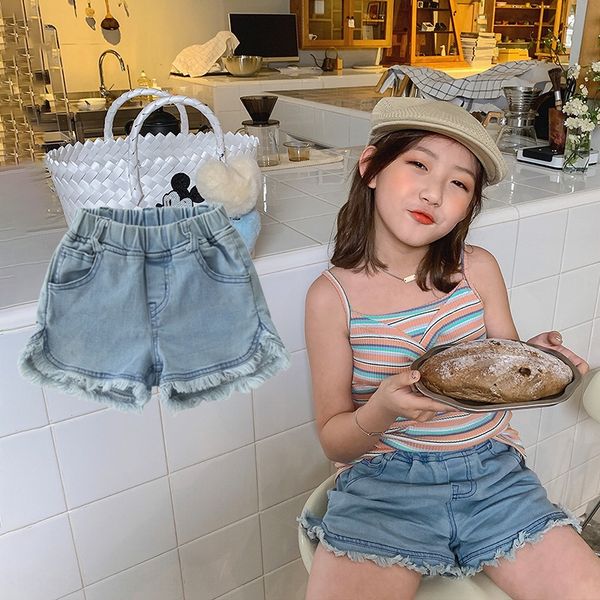

children's summer clothes 2020 new fashion en women's big children trendy stretch denim shorts wool wool shorts, Blue