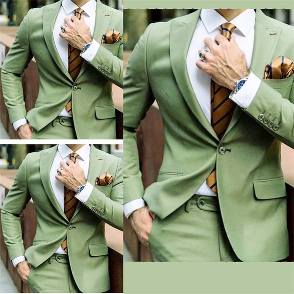 

2-piece green wedding suits custom made tuxedos cotton blend fit party formal business for man suits peaked lapel blazer, Black;gray