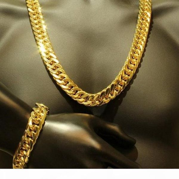 

mens thick tight link 24k yellow gold filled finish miami cuban link chain and bracelet set 1.0cm wide (24 inches,9 inches, Silver