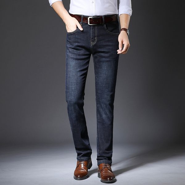 

случайные и джинсы стрейч джинсы среднего возраста мужчин прямо подходят случайные брюки мужские тонкие джинсовые брюки модно, Blue