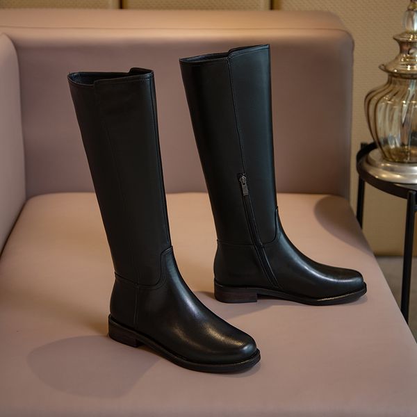 

women riding boots knee high boots casual low heels shoes woman autumn winter warm women side zipper rouned toe high, Black