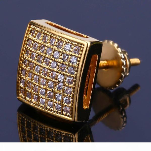 

hip hop zirconia ear studs for men bling zircon earrrings hiphop jewelry gold-plated fashion hip-hop man women studs silver gold, Golden;silver