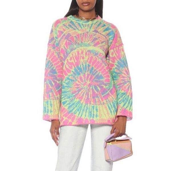 

2020 fall oversized sweater women fashion brand designer color block loose mohair pullover sweaters runway ladies jumper, White;black