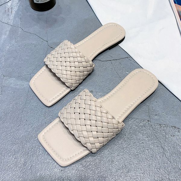 

chic solid color slippers summer ladies fashion slip-on flat flip flops ladies office shoes slides woman slipper womens shoes, Black