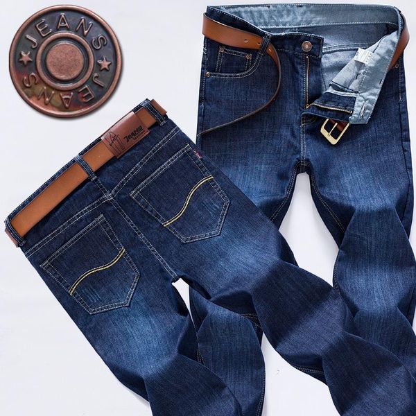 

fashion men's jeans elastic embroidery jeans trend men's pants ripped biker denim, Blue