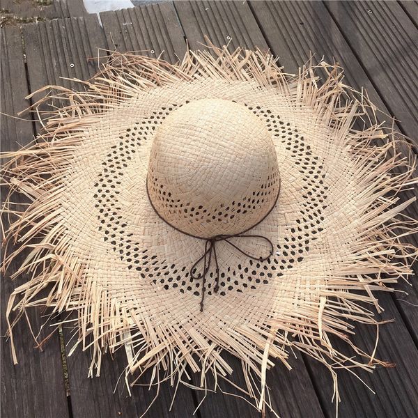 

new women's wide brim summer sun hats foldable soft hollow out raffia straw hat ladies bone outdoor casual beach cap panama t200715, Blue;gray
