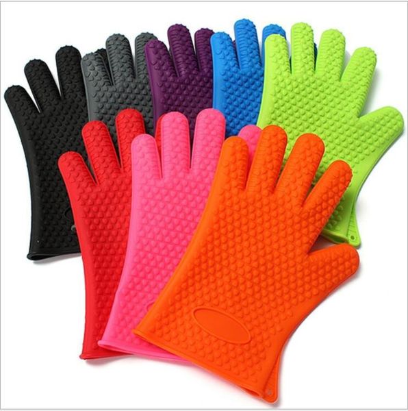 Luvas Luvas de silicone resistentes a temperatura Anti-HOT Microoves Fornoves Luvas de Isolamento Reutilizável Acessórios para Luvas de Cozinha Acessórios para Luza LSK275