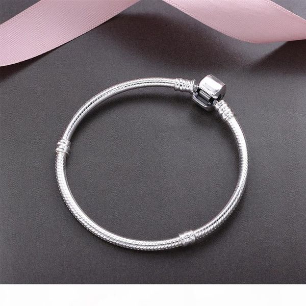 

100% 925 sterling silver bracelets with original box 3mm snake chain fit pandora charm beads bangle bracelet jewelry for women men, Golden;silver