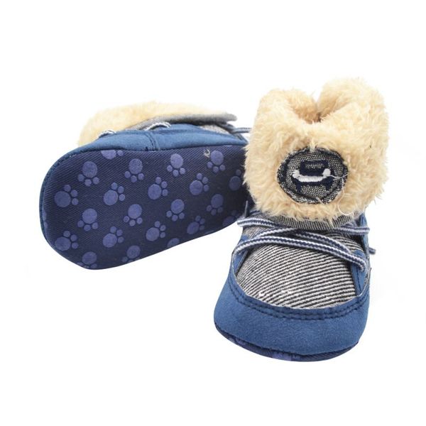 

newborn toddler baby boy girl warm fur snow boots stripes soft sole booties