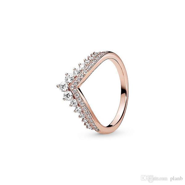 

18k rose gold plated wedding rings original box for pandora 925 sterling silver princess wishbone ring women gift cz diamond ring sets, Slivery;golden