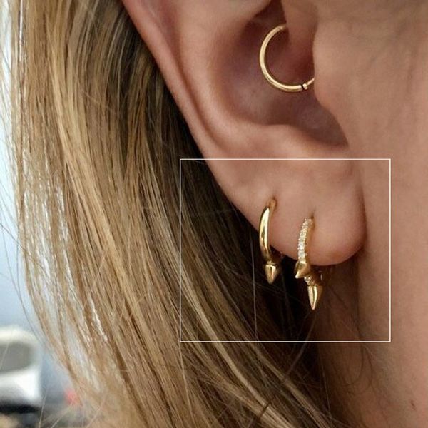 

real 925 sterling silver huggie hoop earring punk style thin micro pave cz small hoop earrings, Golden;silver