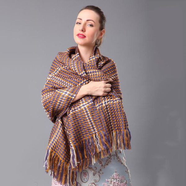 

new 2018 check women fashion acrylic knitted scarf shawls outdoor neck warmer scarf blanket ll180930, Blue;gray