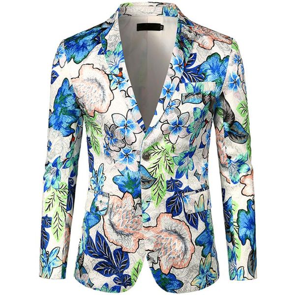 

2020 new fashion men's suit party coat casual slim fit blazer buttons suit 3d floral print painting blazers jacket men, White;black