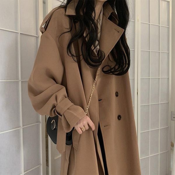 

weh2q autumn new 2020 internet celebrity ins korean mid-length british overcoat autumn new 2020 internet celebrity ins korean style windbre, Tan;black