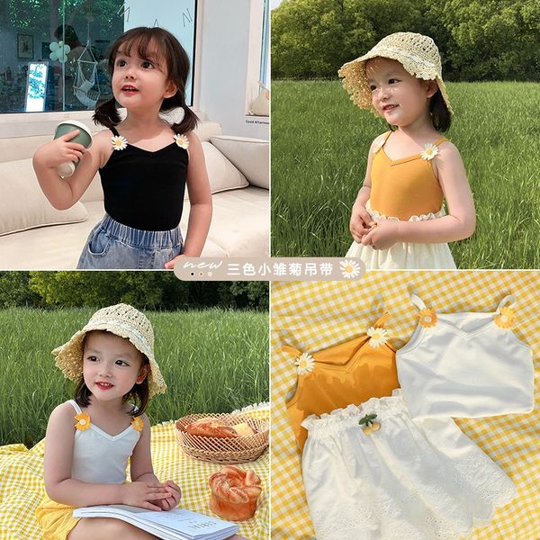 

children's summer new daisy camisole coat t-shirt little girl western style sleeveless baby t-shirt thin, Blue