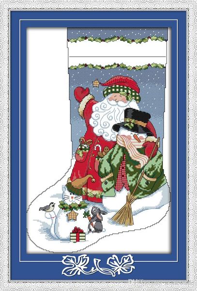 

santa claus and snowman home decor paintings ,handmade cross stitch embroidery needlework sets counted print on canvas dmc 14ct /11ct