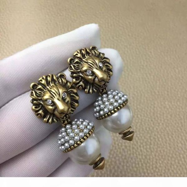 

g европейских и американских ретро пользовательские lion head красочные алмазный дизайнер серьги престижное дизайнер ювелирных изделий женщи, Golden