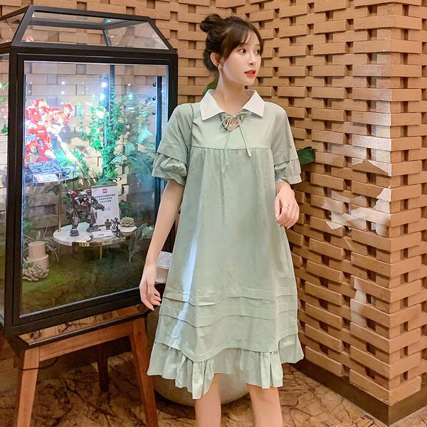 

2020 new style summer maternity clothes mid-length fashion lace-up flounced joint pregnant women dress skirt, White