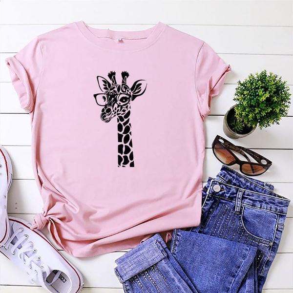 

100% cotton summer colorful new women's t-shirt harajuku cartoon giraffe casual female t shirt oversized size s-5xl, White