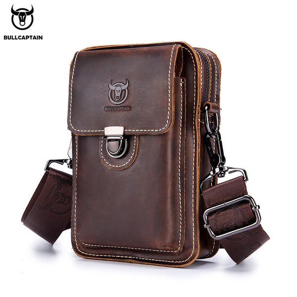 

bullcaptain crazy horse leather male waist pack phone pouch bags waist bag men's small chest shoulder belt bag back pack075 cx200713