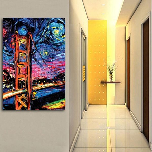 

vangogh the starry night golden gate bridge wall art pictures painting wall art for living room home decor (no frame