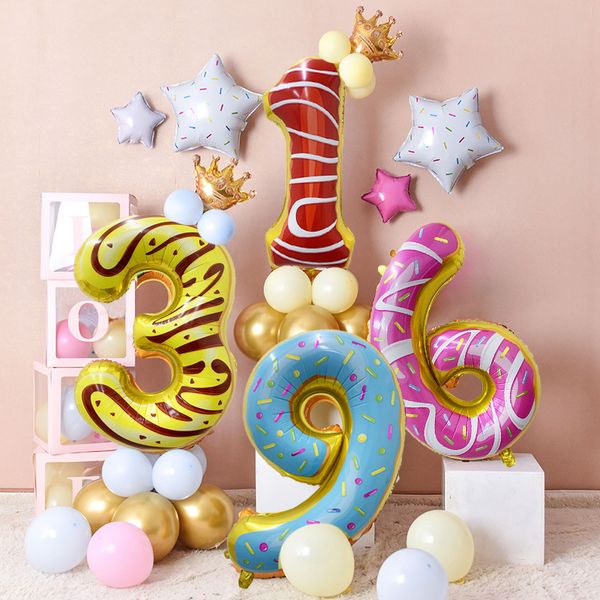 

candy number party ballon set children's birthday baloon items 1st birthday donuts party ballon happy decor kids