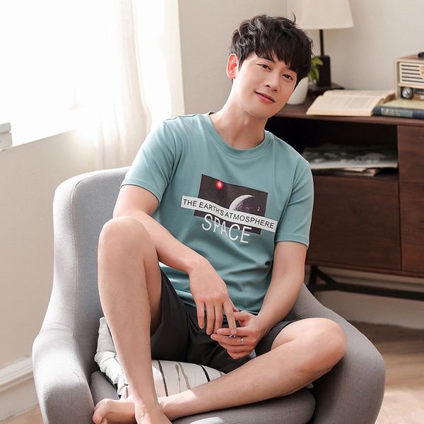 

men's home clothes shorts and nightgown suit casual korean cartoon youth wear short-sleeved shorts cotton home wear, Black;brown