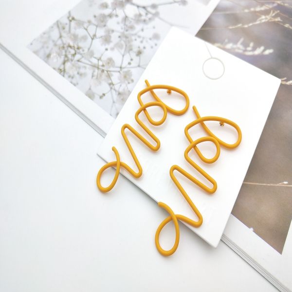 

ujbox korean creative love earrings women yellow green red wine dangle earrings female metal spray paint wedding gift, Silver