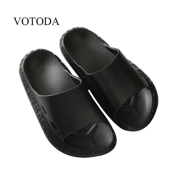 

votoda men quality ultra quiet home floor slippers men's good elasticity flat slides lover's eva solid color beach flip flops, Black