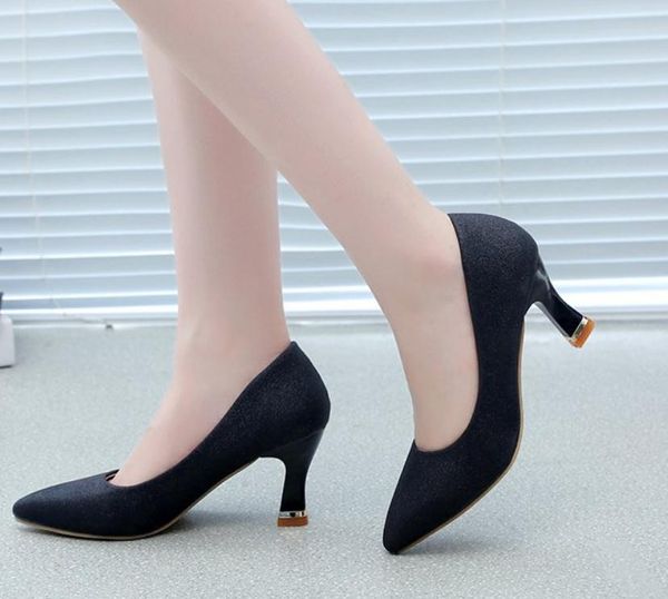 

women's shoes spring and autumn high coarse heel pointed end @aop5, Black