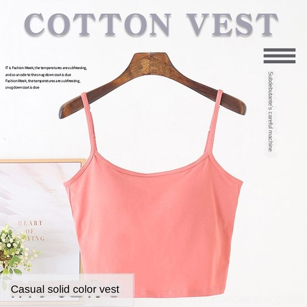 

summer new women's base camisole vest with chest pad navel suspender casual solid color vest small camisole for women, White