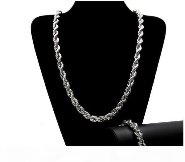 

new gold color silver color men hiphip 10mm twist chain hiphop rope chain necklace bracelet set 78cm of necklace 22cm of bracelet drop ship, Black