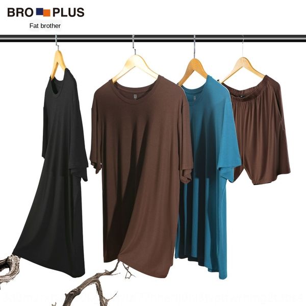 

fat brother large size pajamas men's thin short-sleeved plus shorts and shorts pajamas shortsfat plus loose 200kg home clothes set, Black;brown