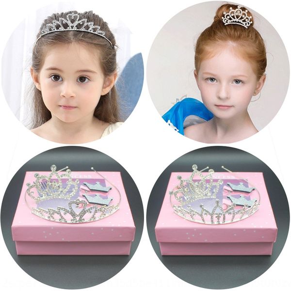 

new korean style girl crown princess rhinestone head accessories sweet gift box hair band rhinestone hair band for children, Slivery;white