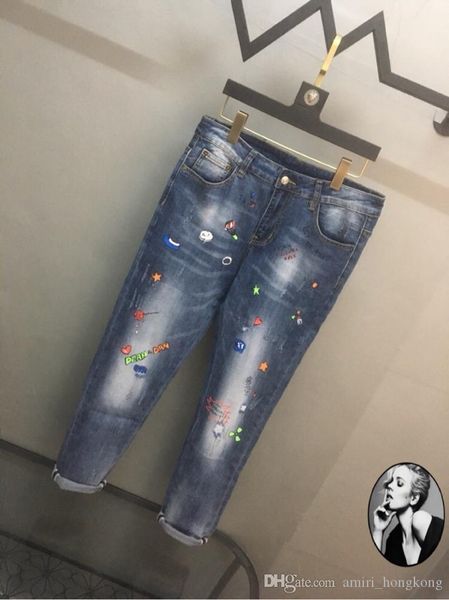 

2019 style luxury summer fashion men's flp1dd2 jeans stretch fabric slim high-grade recycled water simple generous casual style size 29, Blue