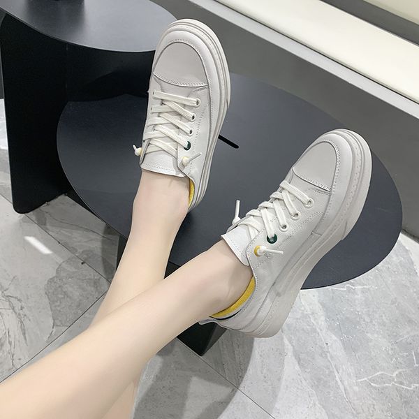 

2020 new layer leather white shoes womens autumn new leather casual students all-match board shoes womens shoes, Black