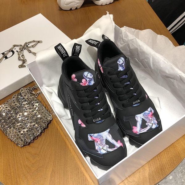 

new12 luxury ladies casual shoes trend personality sports shoes fashion thick bottom old shoes original box packaging fast delivery, Black