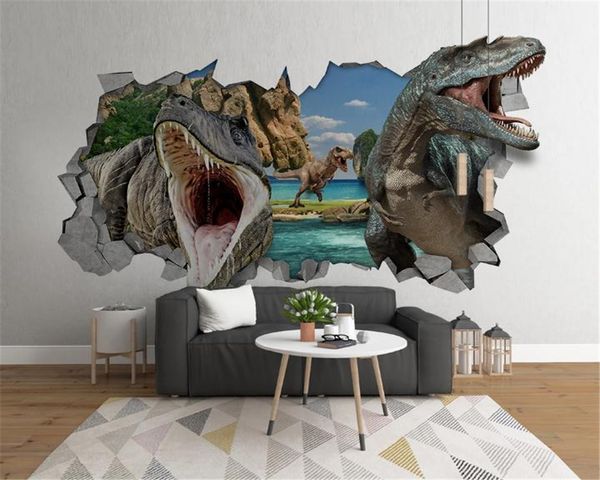 3D-Tapete für Kinderzimmer, moderne und einfache 3D-Wand-Dinosaurier-Kinderzimmer-Hintergrund, Wanddekoration, Wandtapete