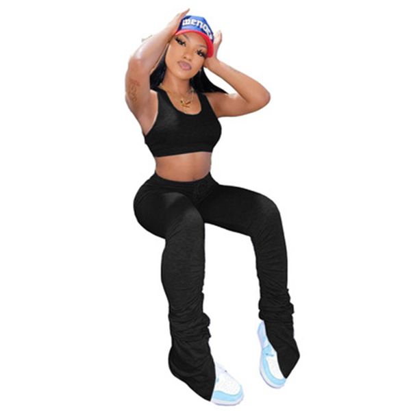 

fashion vintage design stacked pants suits women tracksuit sweatshirt pants 2 pieces set female cropped and trousers suits, Gray