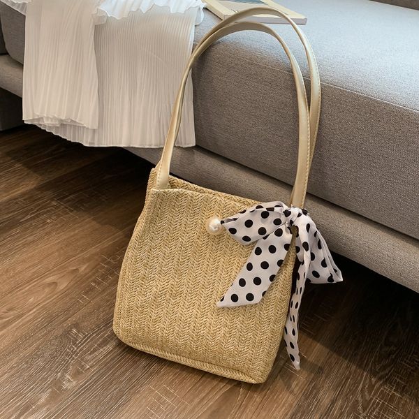 

woven shoulder women's 2019 new fashion korean shoulder straw bucket straw bag style all-match hipster girl fashion bucket bag