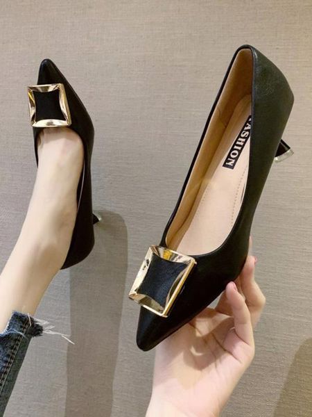 

насосы женская обувь с ремешками sexy heels скольжение om сандалии дамы all-match work dress professional указал клин 2020, Black