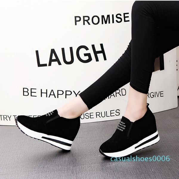 

platform shoes woman suede abrasive leather casual shoes wear comfortable round toe light loafers black ladies increased c06