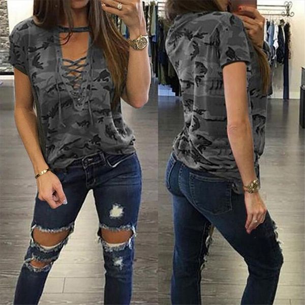 

summer letter fashion womens camo t shirt new stylish laides loose short sleeve women camouflage casual bandage t shirt, White
