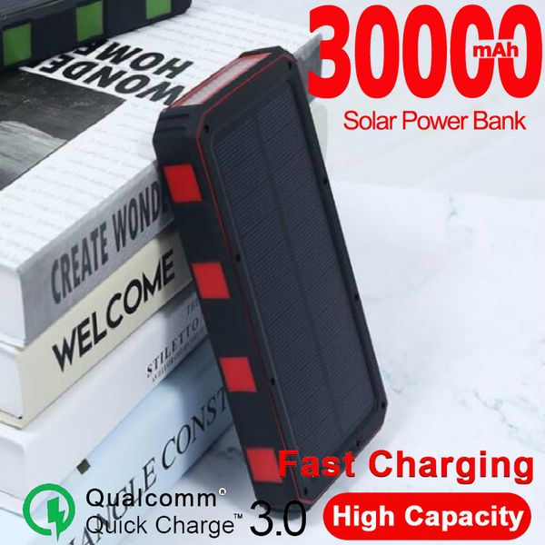 

30000mah solar power bank waterproof charging treasure 2usb portable charger for fast of smart machine mobile
