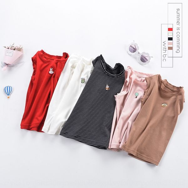 

men's embroidery clothing and women's children's clothing 2019 new children's vest wooden ear embroidery pure color stri, Blue