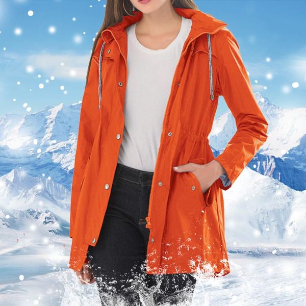 

women waterproof hooded raincoat mid-length solid rain jacket windproof overcoat spring autumn fashion sport outdoor windbreaker, Black;red