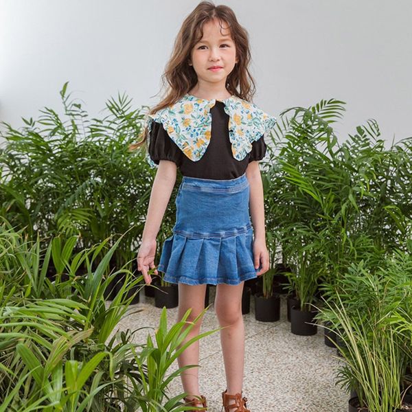 

2mm09 big collar hipster children's t-shirt coat fashionable children's t-shirt elegant and comfortable breathable short sleeves f, Blue