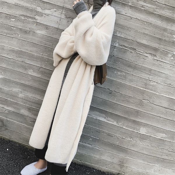 

ewq] batwing sleeve scarf collar open stitch black women long loose oversize woollen coats 2020 autunmn winter new td385