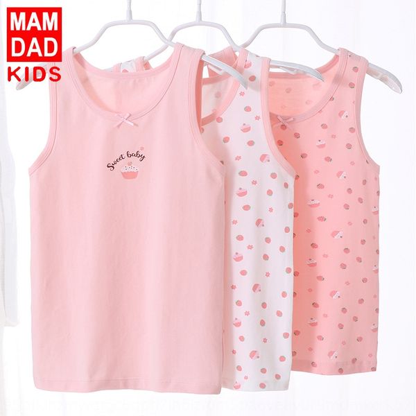 

children's lycra cotton three-piece boxed girl's summer base shirt baby girl sleeveless shirt vest vest, Blue