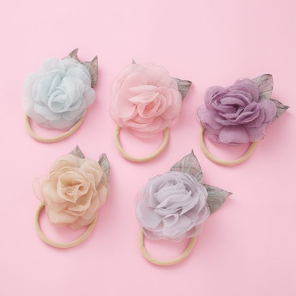 

children's head flower girl net yarn rose hair band creative jewelry parent-child hair accessories headband, Slivery;white